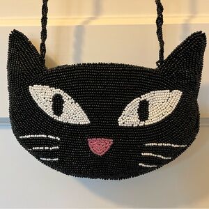 Beaded Black Cat Purse • Glass Seed Bead Novelty Bag